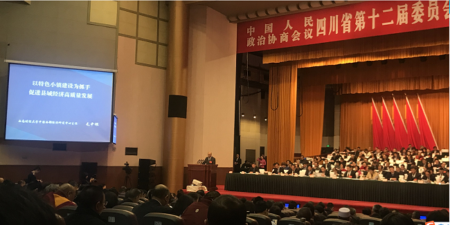 2019年1月15日，四川省政協(xié)委員、農(nóng)工黨西南財(cái)經(jīng)大學(xué)支部主委、西南財(cái)經(jīng)大學(xué)中國西部經(jīng)濟(jì)研究中心主任毛中根在四川省政協(xié)十二屆二次會議上代表經(jīng)濟(jì)界別作了題為《以特色小鎮(zhèn)建設(shè)為抓手 促進(jìn)縣域經(jīng)濟(jì)高質(zhì)量發(fā)展》的大會發(fā)言。.jpg